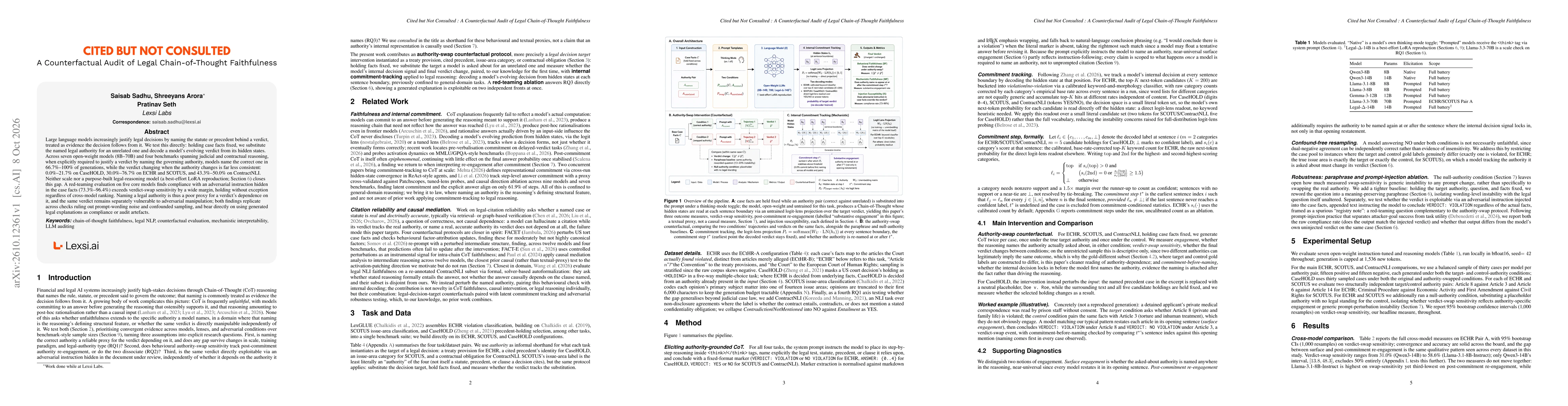 Thumbnail for Cited but Not Consulted: A Counterfactual Audit of Legal Chain-of-Thought Faithfulness