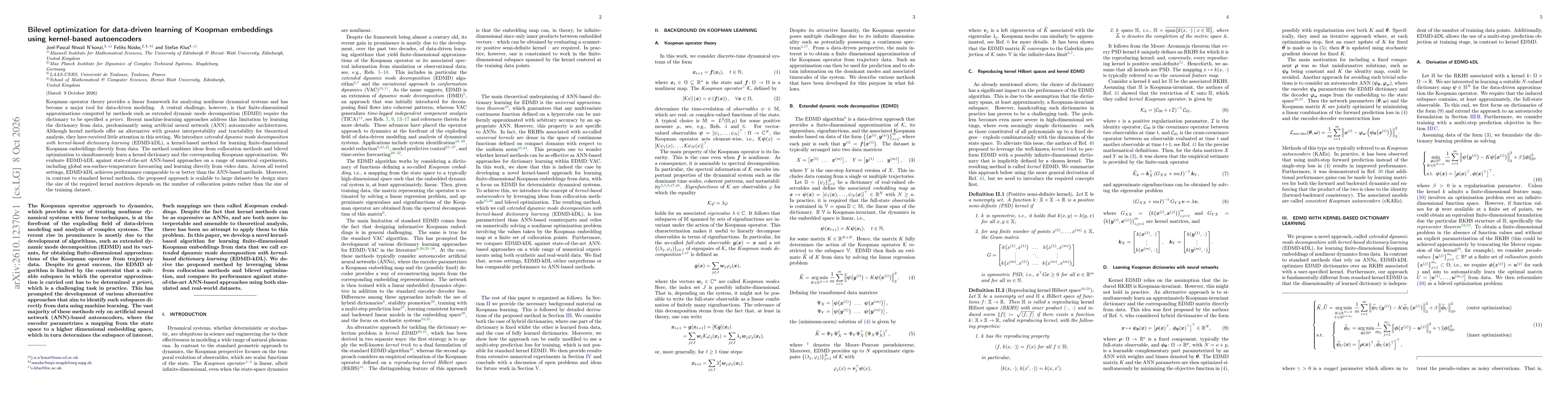 Thumbnail for Bilevel optimization for data-driven learning of Koopman embeddings using kernel-based autoencoders