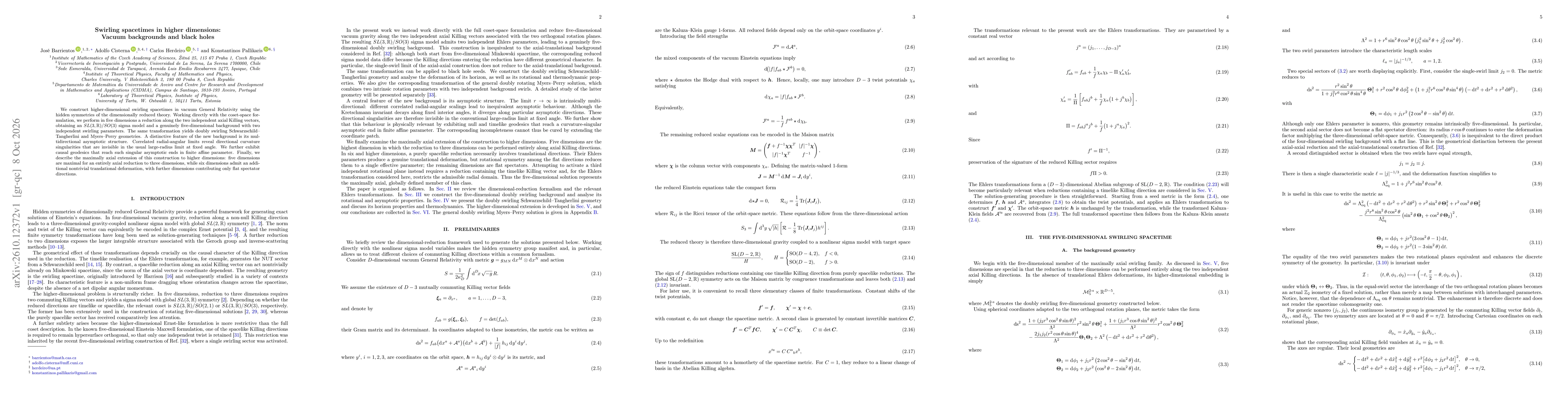 Thumbnail for Swirling spacetimes in higher dimensions: Vacuum backgrounds and black holes