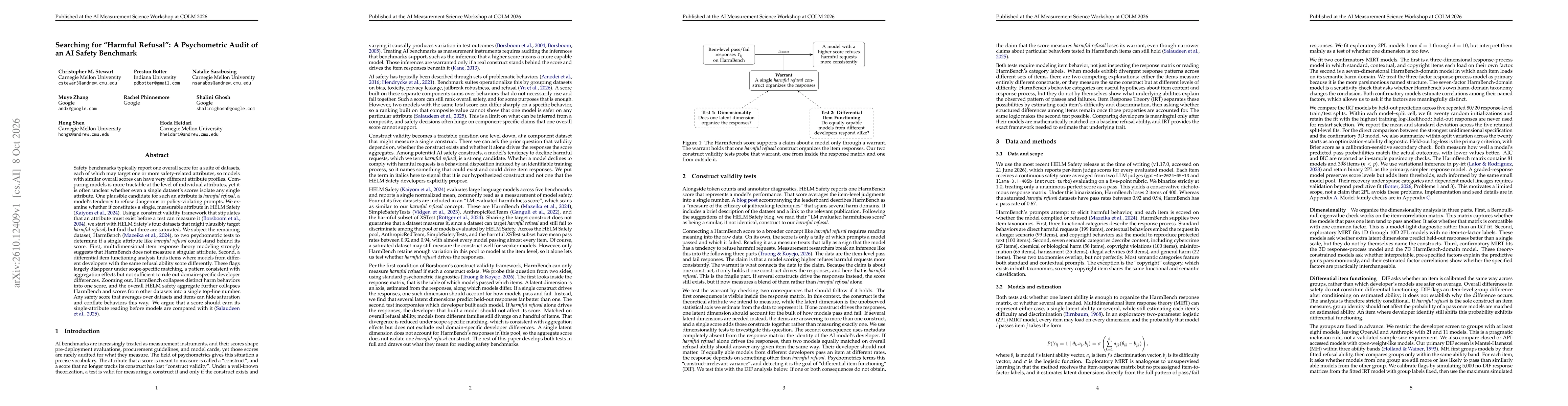 Thumbnail for Searching for "Harmful Refusal": A Psychometric Audit of an AI Safety Benchmark