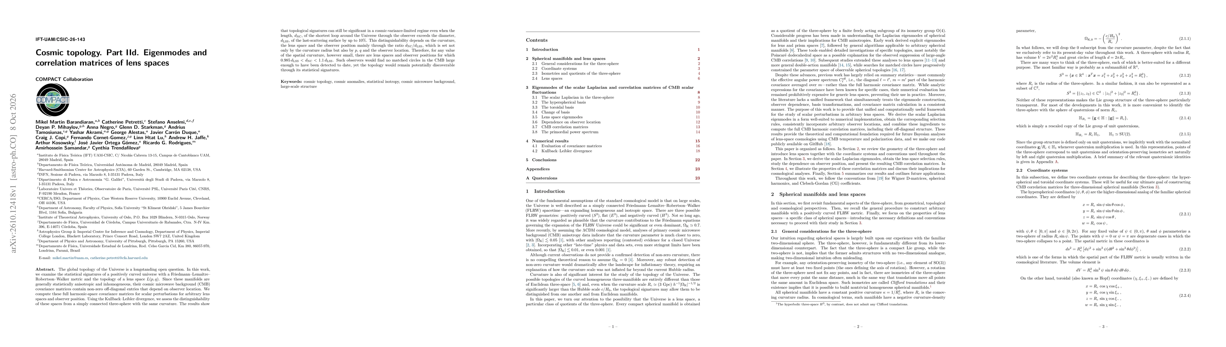 Thumbnail for Cosmic topology. Part IId. Eigenmodes and correlation matrices of lens spaces