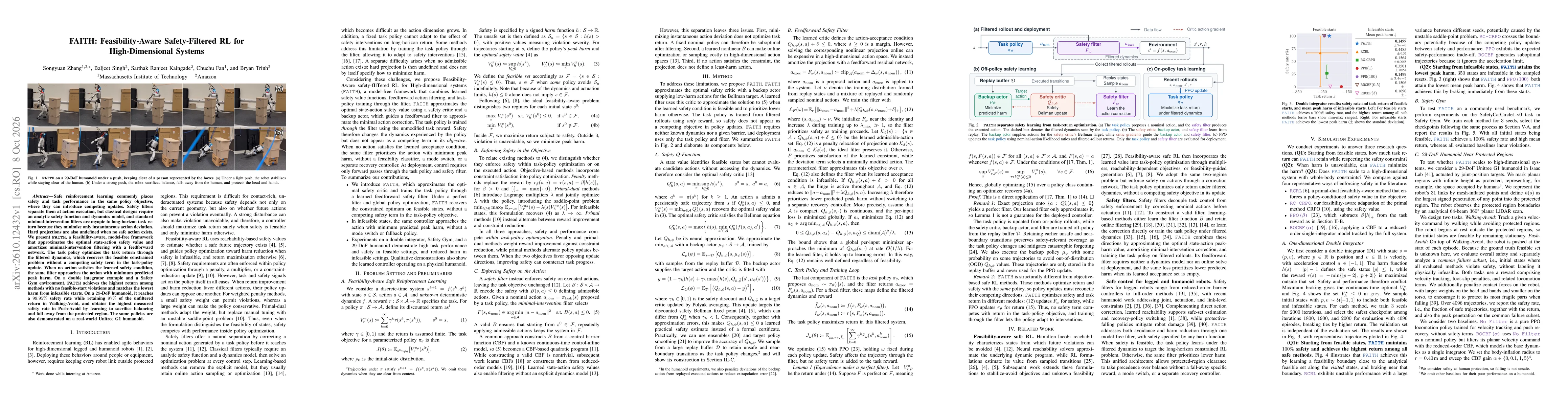 Thumbnail for FAITH: Feasibility-Aware Safety-Filtered RL for High-Dimensional Systems