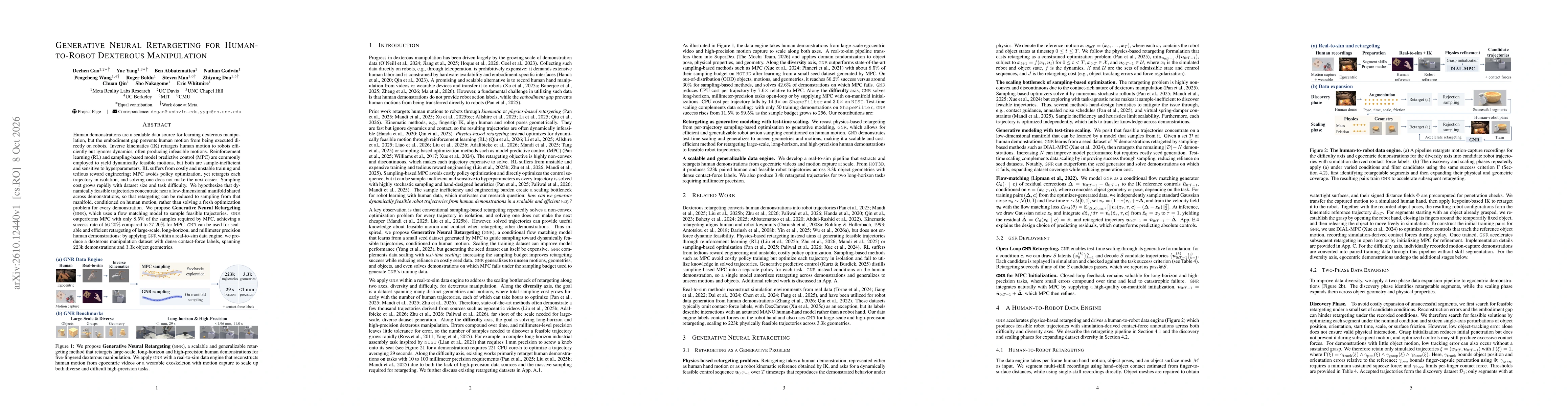 Thumbnail for Generative Neural Retargeting for Human-to-Robot Dexterous Manipulation
