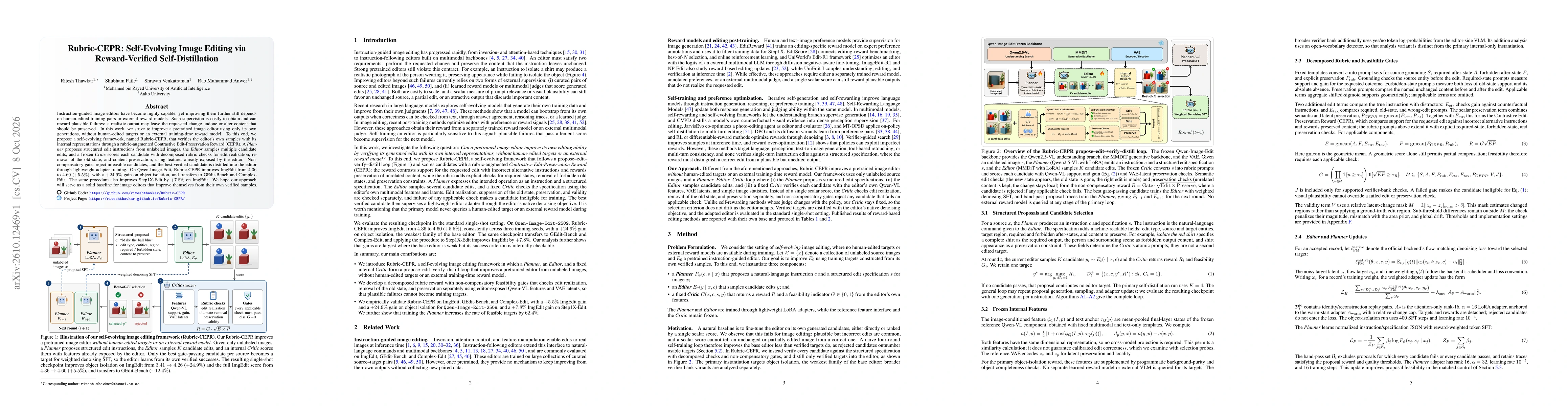 Thumbnail for Rubric-CEPR: Self-Evolving Image Editing via Reward-Verified Self-Distillation
