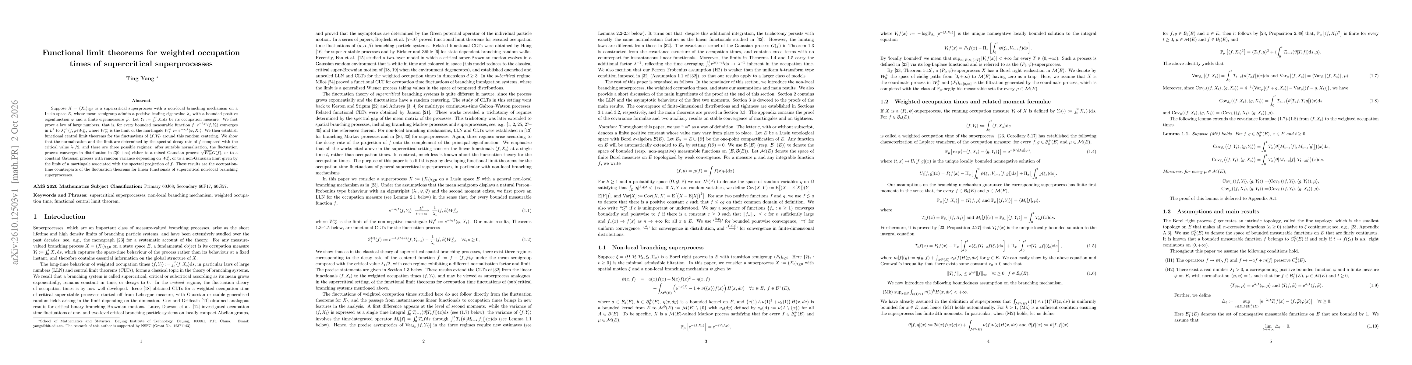 Thumbnail for Functional limit theorems for weighted occupation times of supercritical superprocesses