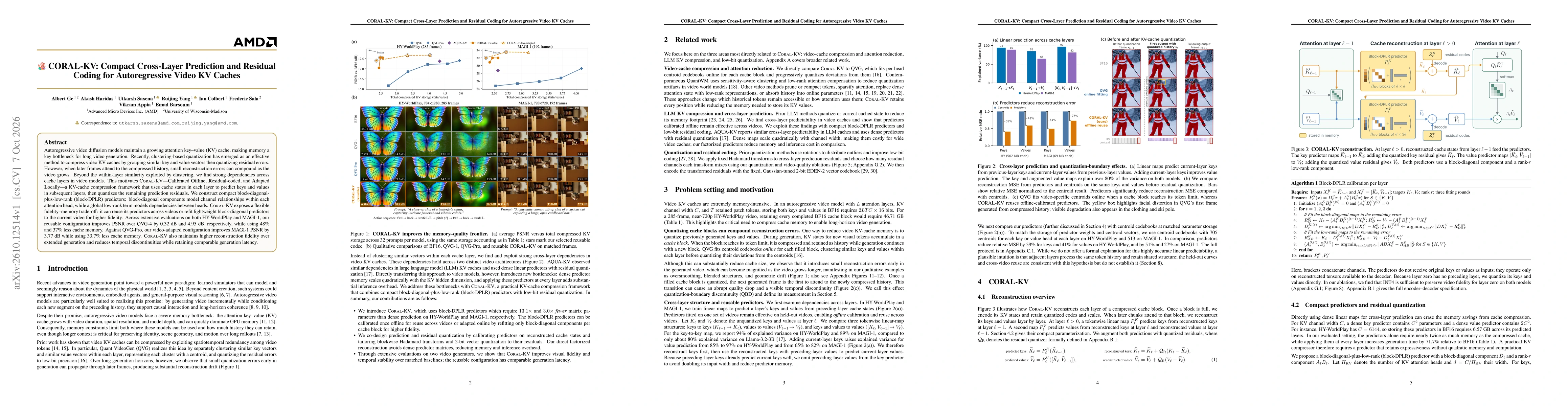 Thumbnail for CORAL-KV: Compact Cross-Layer Prediction and Residual Coding for Autoregressive Video KV Caches