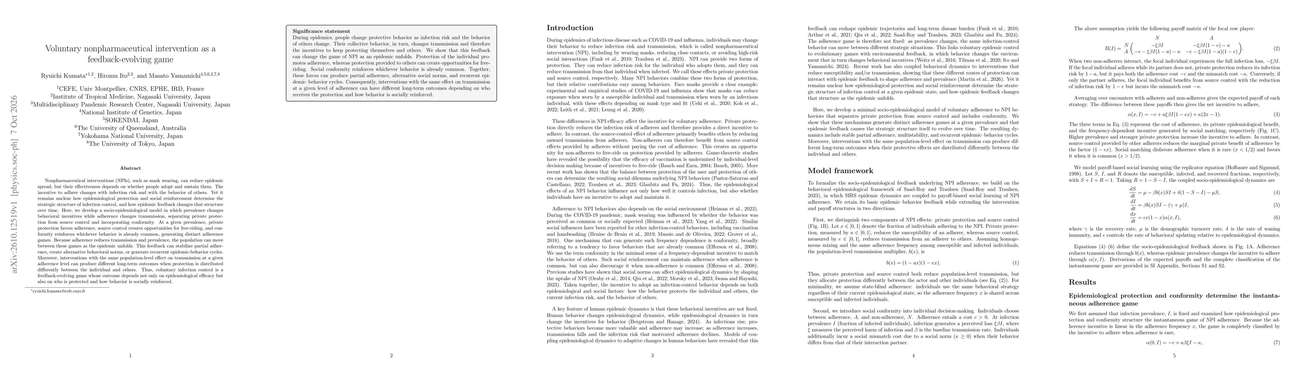 Thumbnail for Voluntary nonpharmaceutical intervention as a feedback-evolving game