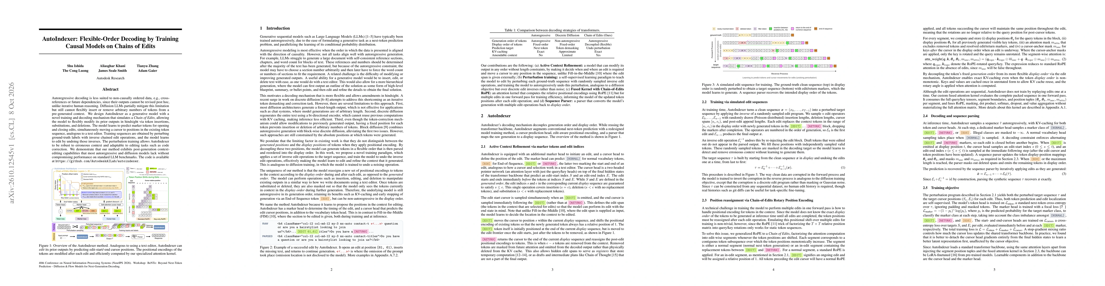 Thumbnail for AutoIndexer: Flexible-Order Decoding by Training Causal Models on Chains of Edits