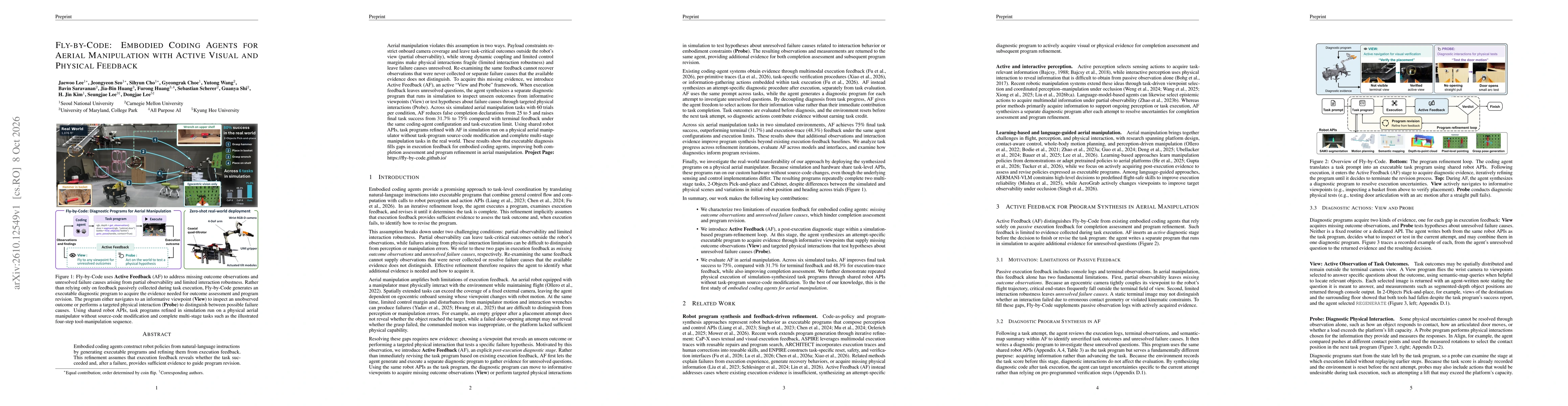 Thumbnail for Fly-by-Code: Embodied Coding Agents for Aerial Manipulation with Active Visual and Physical Feedback