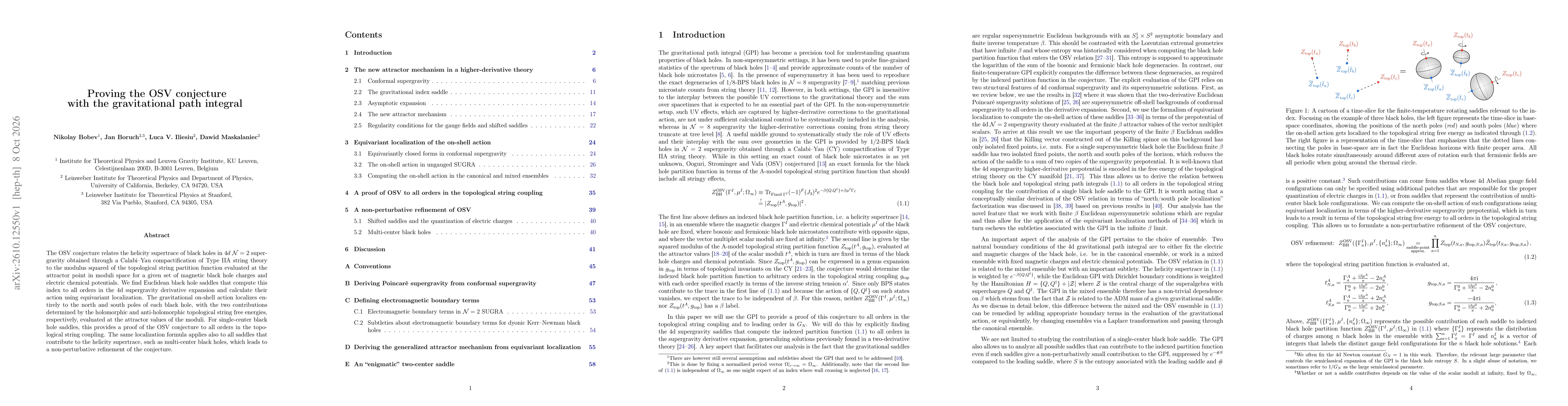 Thumbnail for Proving the OSV conjecture with the gravitational path integral