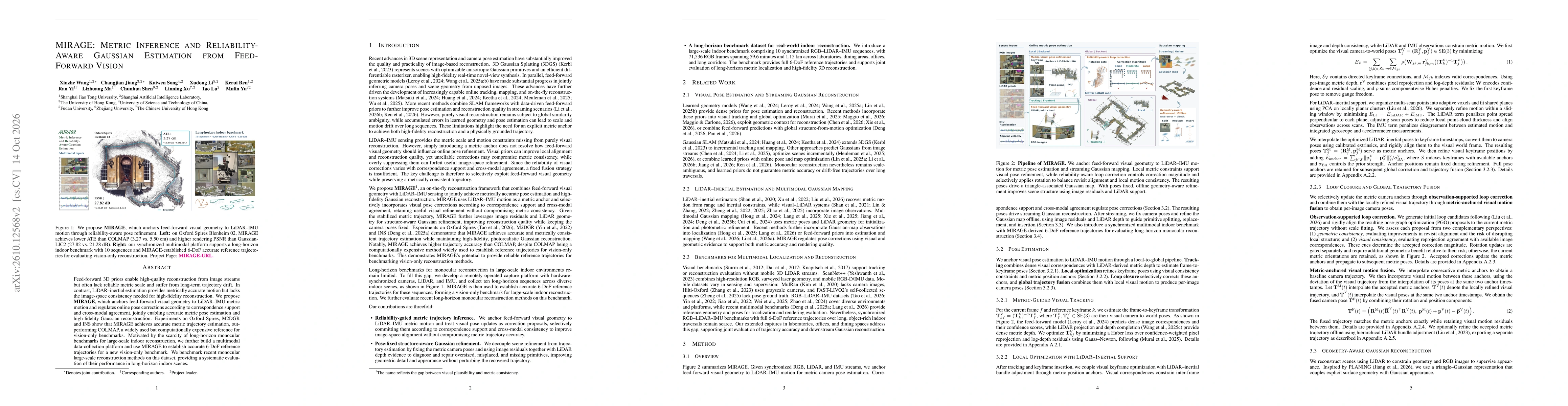 Thumbnail for MIRAGE: Metric Inference and Reliability-Aware Gaussian Estimation from Feed-Forward Vision