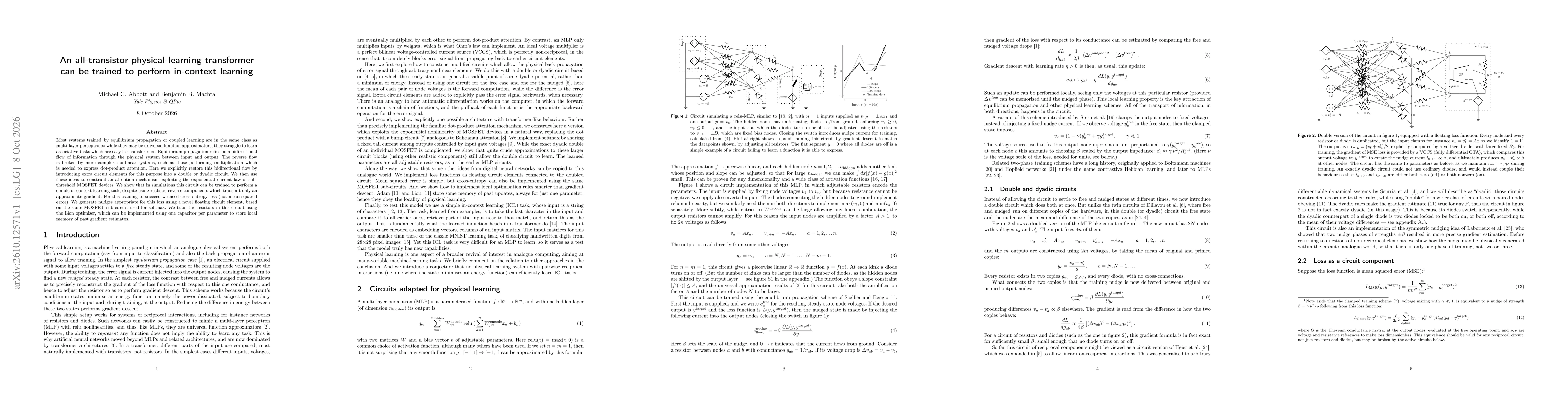 Thumbnail for An all-transistor physical-learning transformer can be trained to perform in-context learning