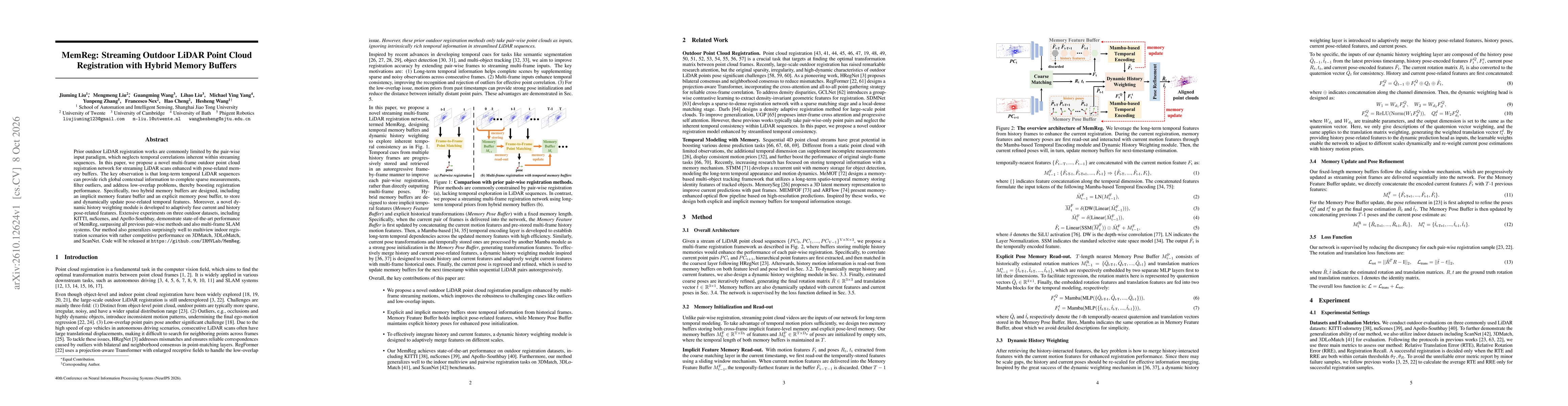 Thumbnail for MemReg: Streaming Outdoor LiDAR Point Cloud Registration with Hybrid Memory Buffers