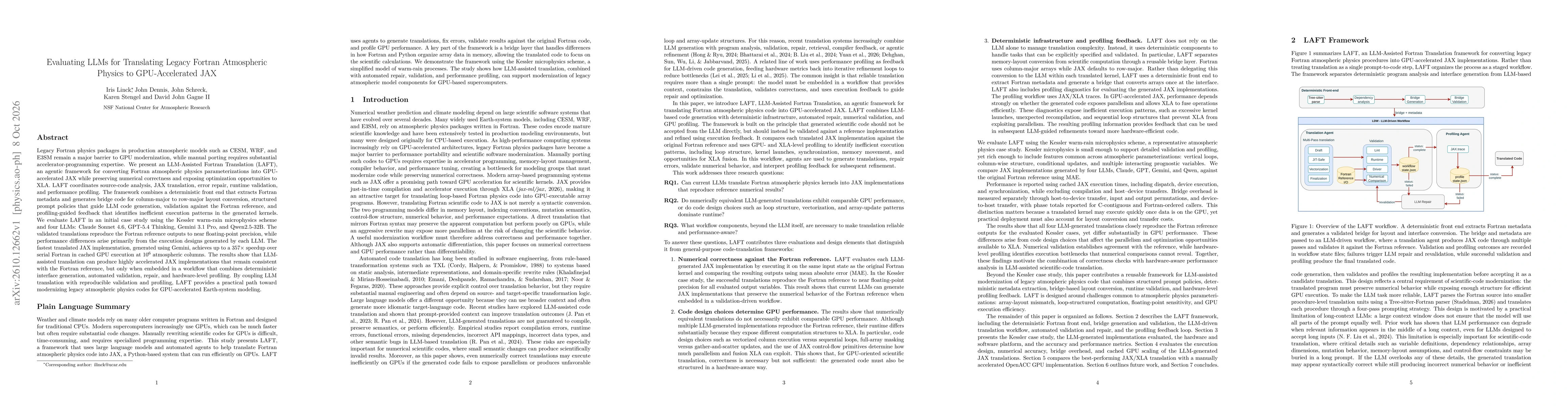 Thumbnail for Evaluating LLMs for Translating Legacy Fortran Atmospheric Physics to GPU-Accelerated JAX