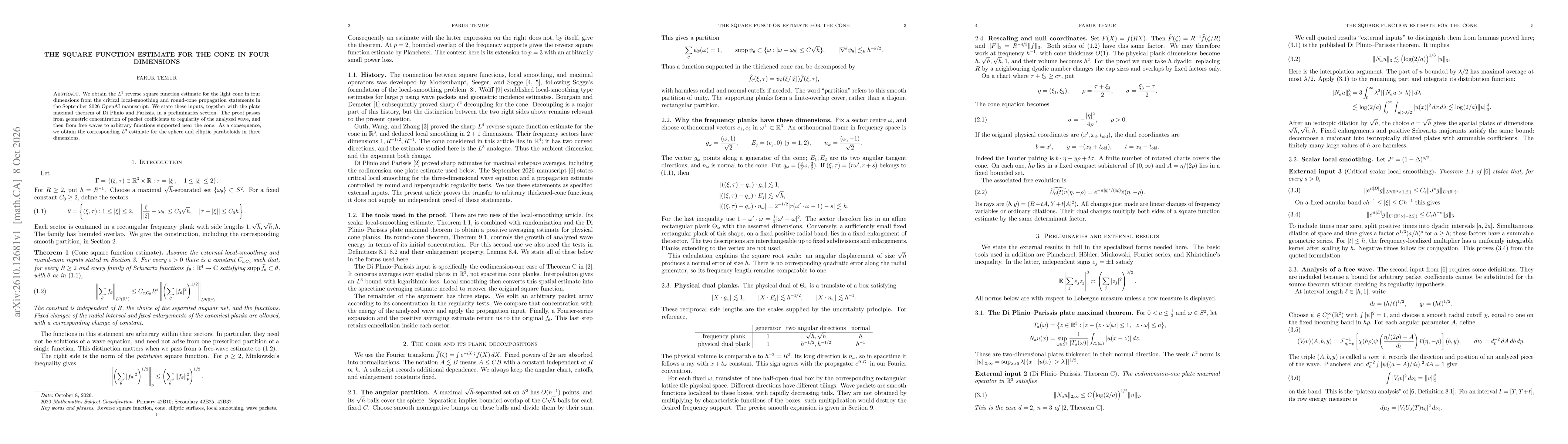 Thumbnail for The square function estimate for the cone in four dimensions