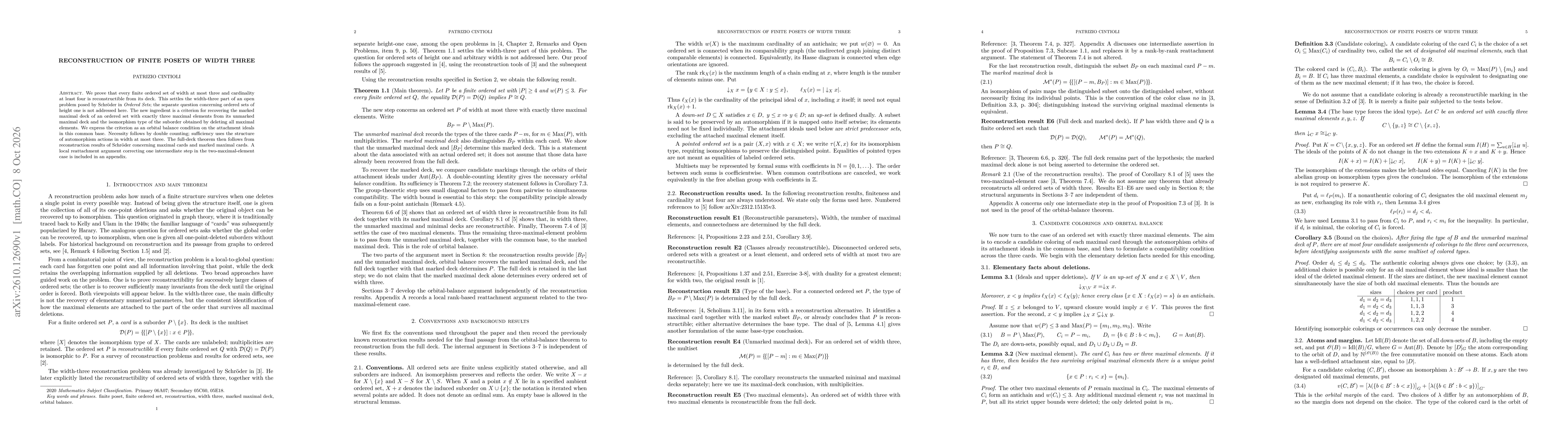 Thumbnail for Reconstruction of Finite Posets of Width Three