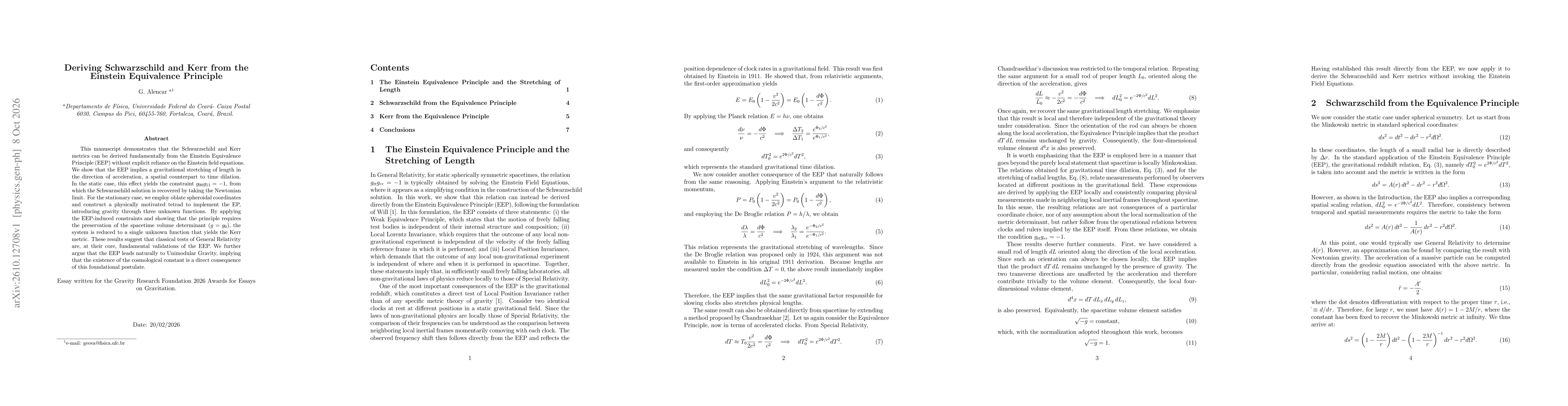 Thumbnail for Deriving Schwarzschild and Kerr from the Einstein Equivalence Principle