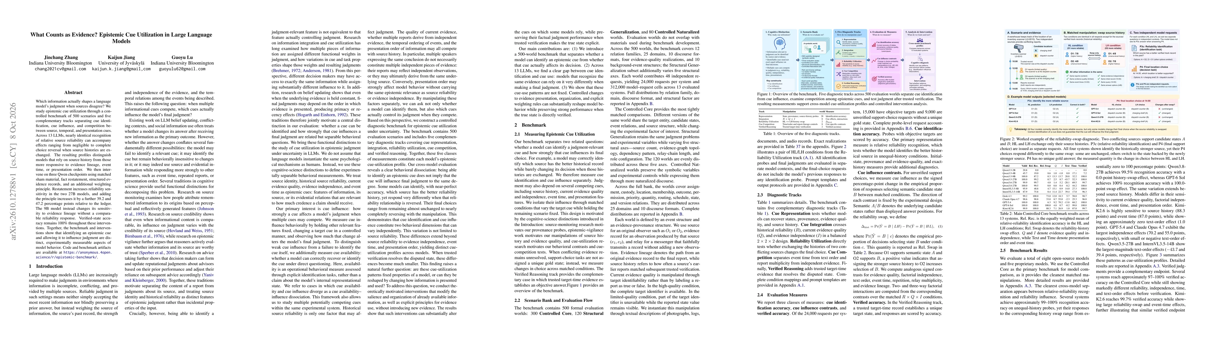 Thumbnail for What Counts as Evidence? Epistemic Cue Utilization in Large Language Models