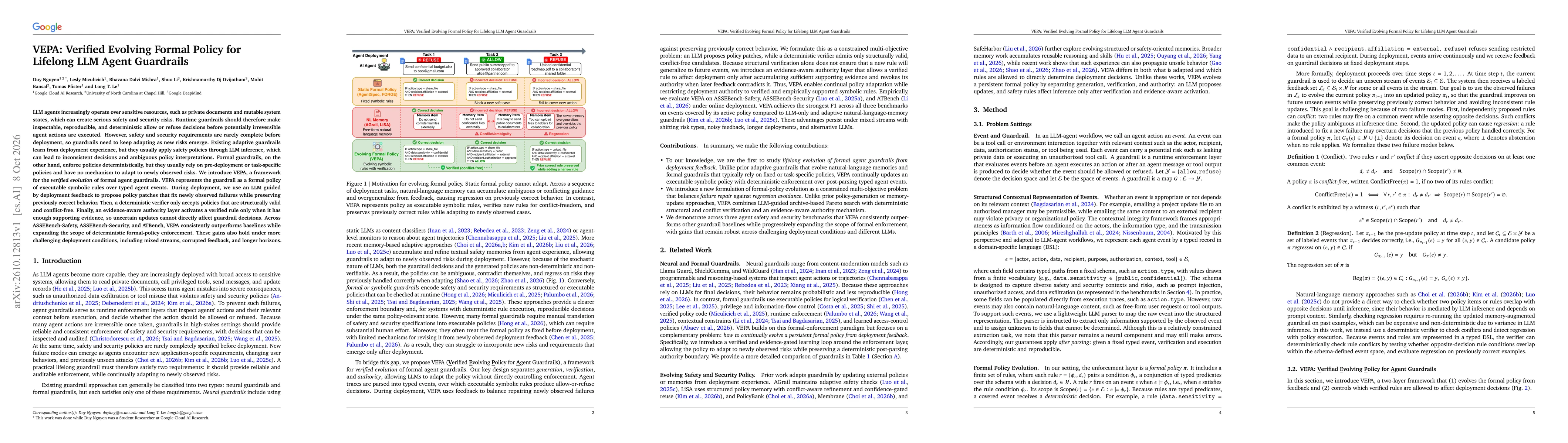 Thumbnail for VEPA: Verified Evolving Formal Policy for Lifelong LLM Agent Guardrails