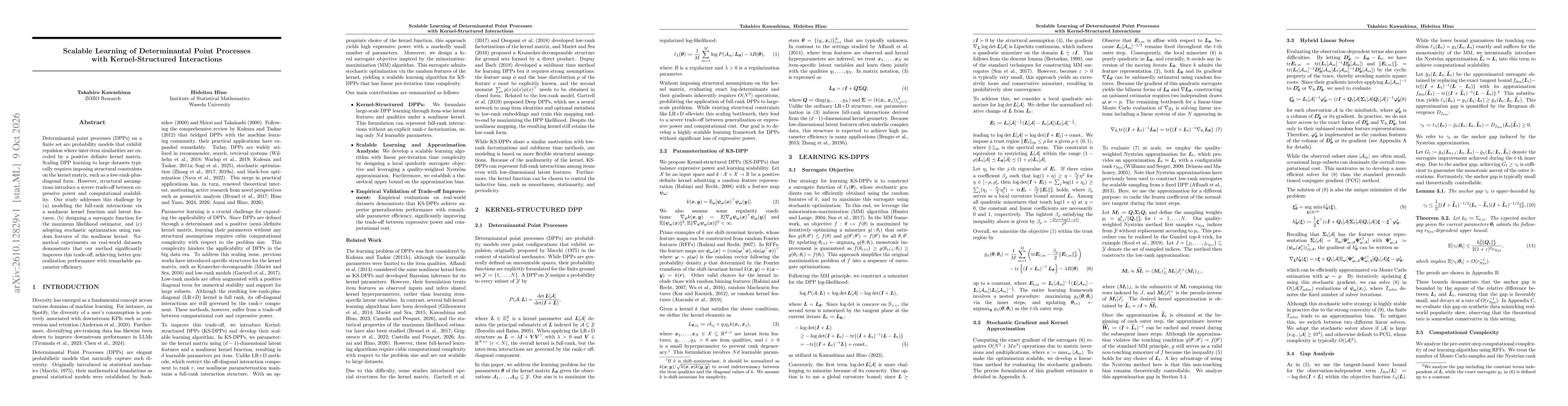 Thumbnail for Scalable Learning of Determinantal Point Processes with Kernel-Structured Interactions