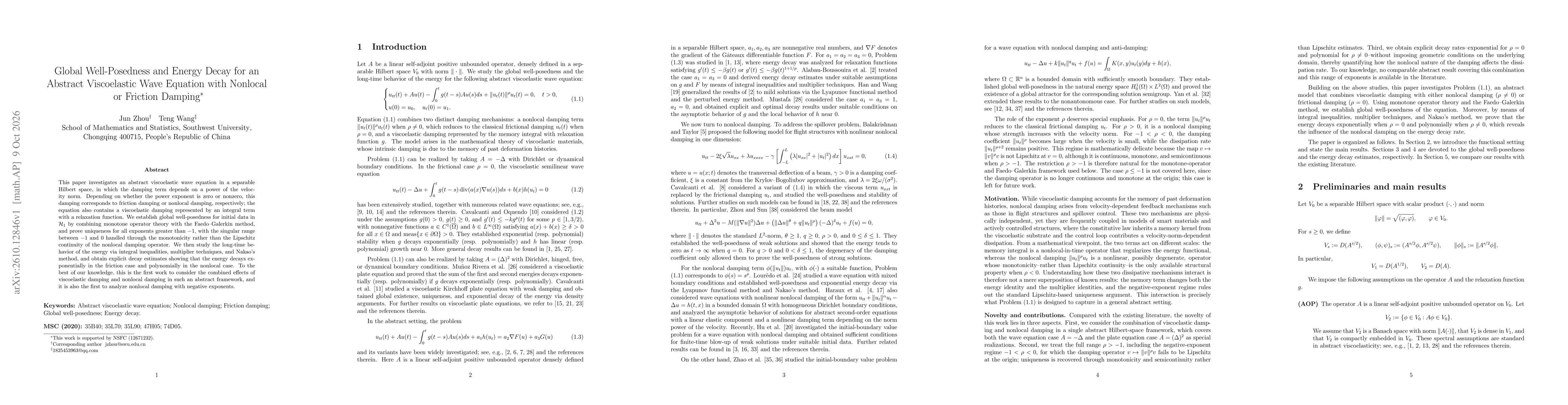 Thumbnail for Global Well-Posedness and Energy Decay for an Abstract Viscoelastic Wave Equation with Nonlocal or Friction Damping