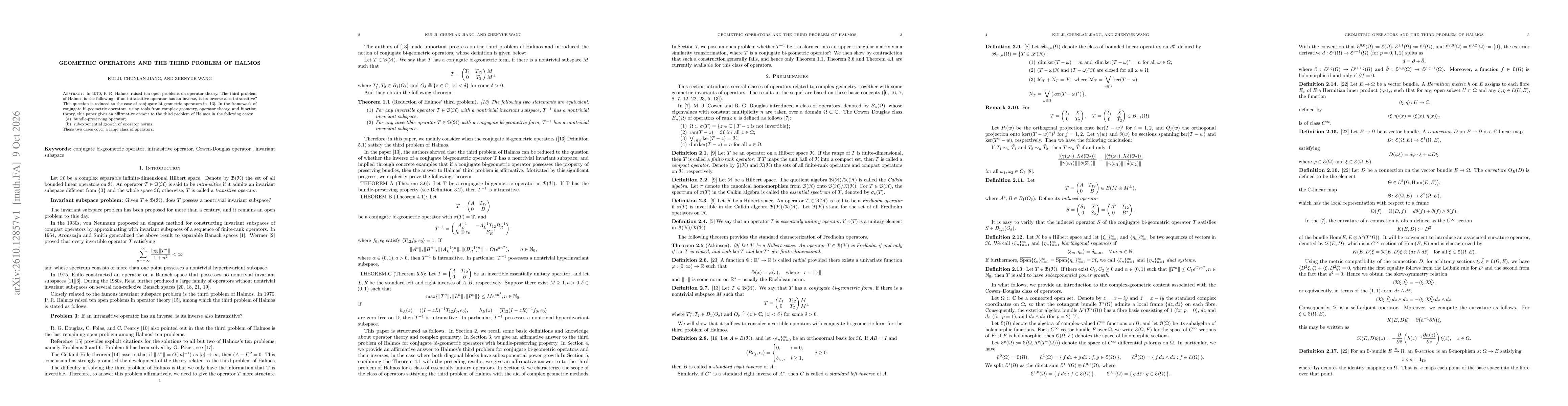Thumbnail for Geometric operators and the third problem of Halmos