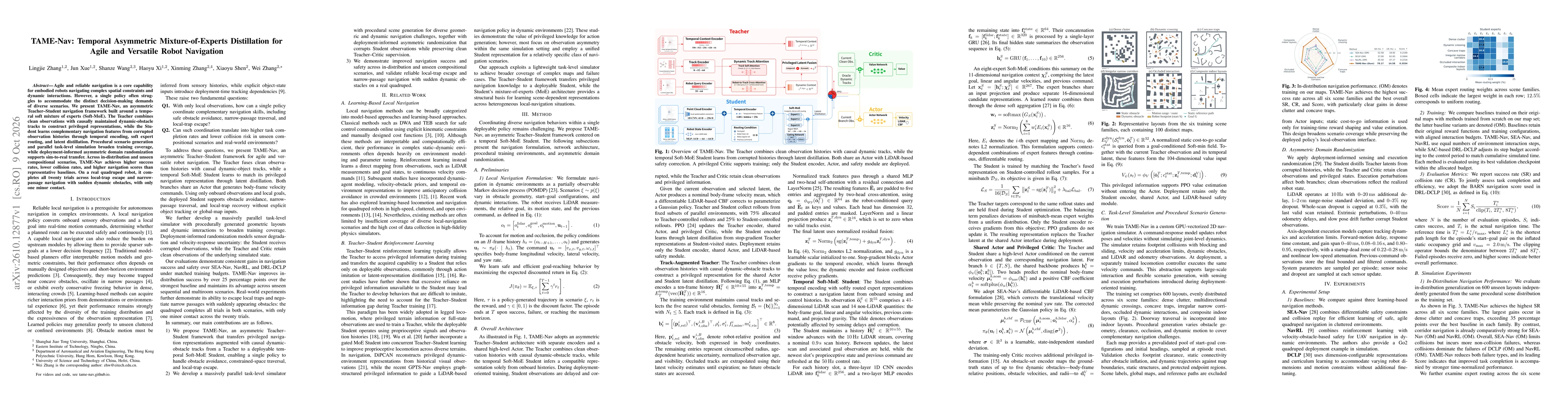 Thumbnail for TAME-Nav: Temporal Asymmetric Mixture-of-Experts Distillation for Agile and Versatile Robot Navigation