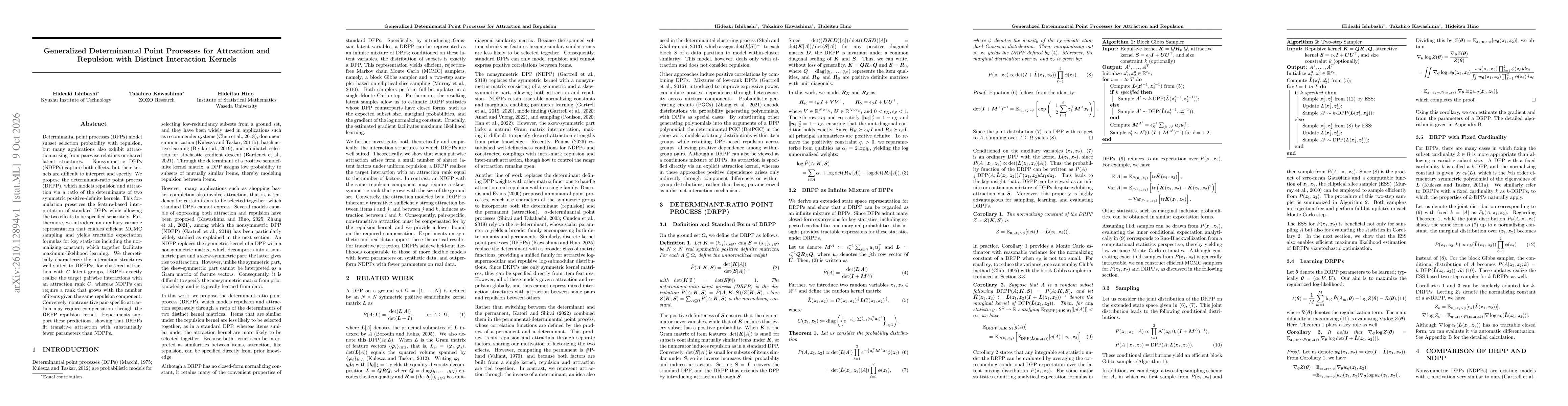 Thumbnail for Generalized Determinantal Point Processes for Attraction and Repulsion with Distinct Interaction Kernels