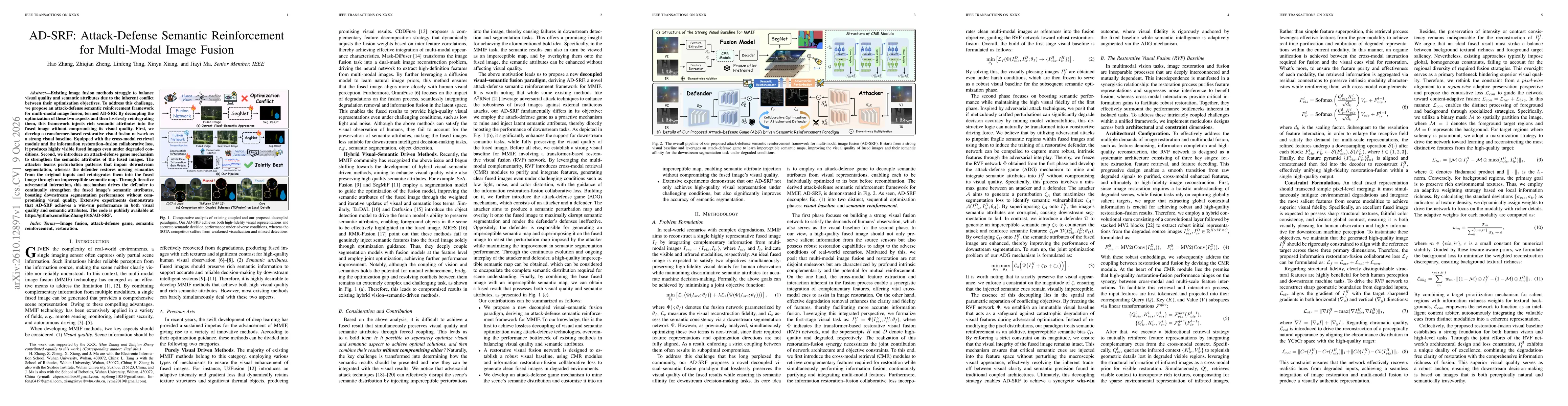 Thumbnail for AD-SRF: Attack-Defense Semantic Reinforcement for Multi-Modal Image Fusion