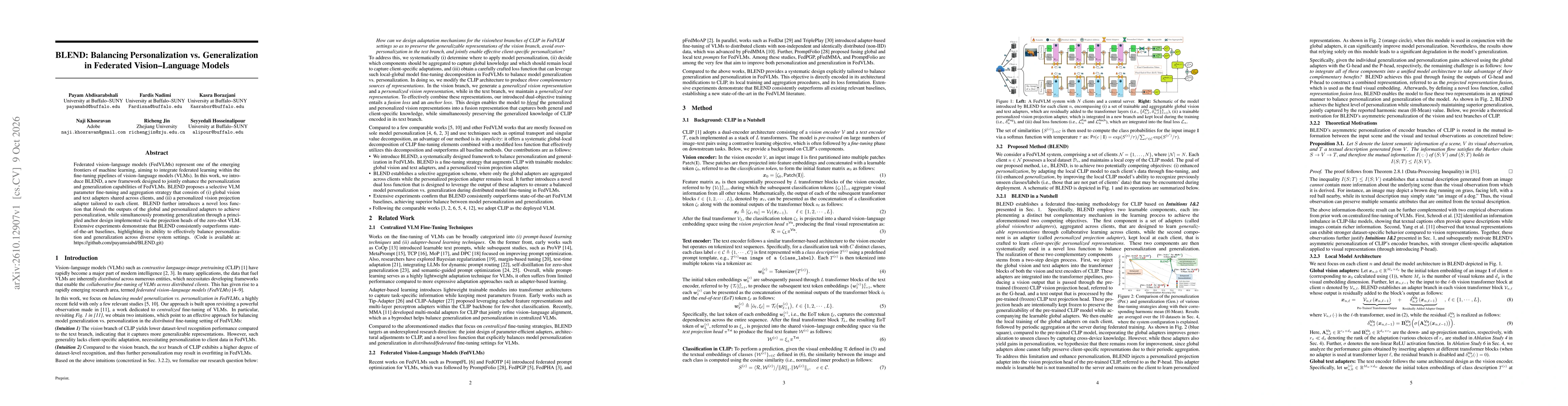 Thumbnail for BLEND: Balancing Personalization vs. Generalization in Federated Vision-Language Models