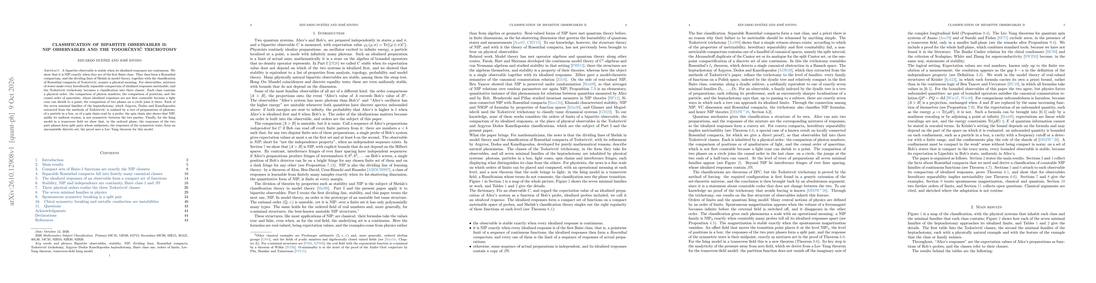 Thumbnail for Classification of bipartite observables II: NIP observables and the Todorcevic trichotomy