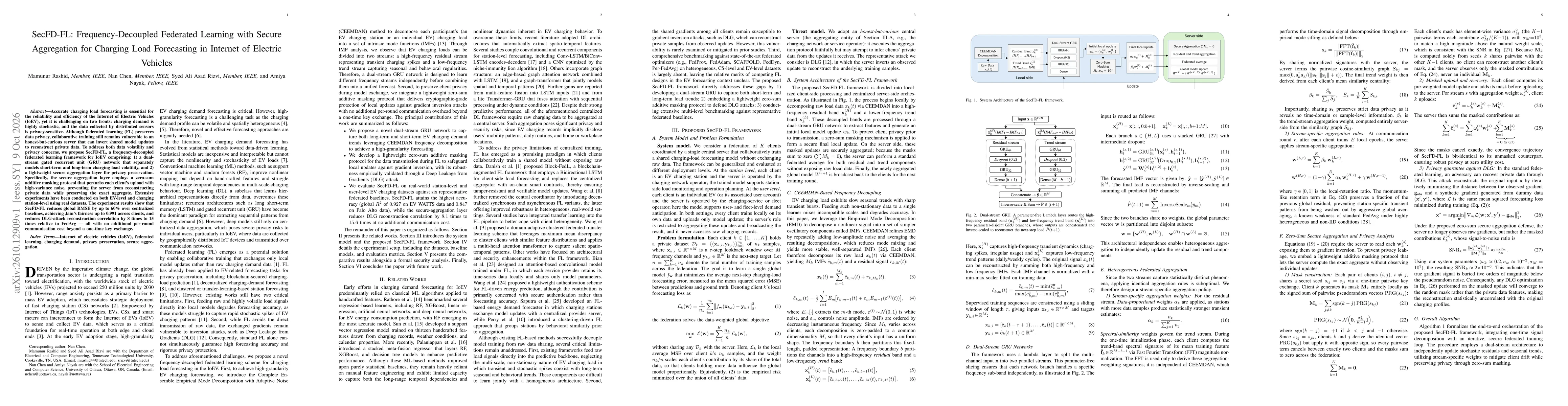 Thumbnail for SecFD-FL: Frequency-Decoupled Federated Learning with Secure Aggregation for Charging Load Forecasting in Internet of Electric Vehicles