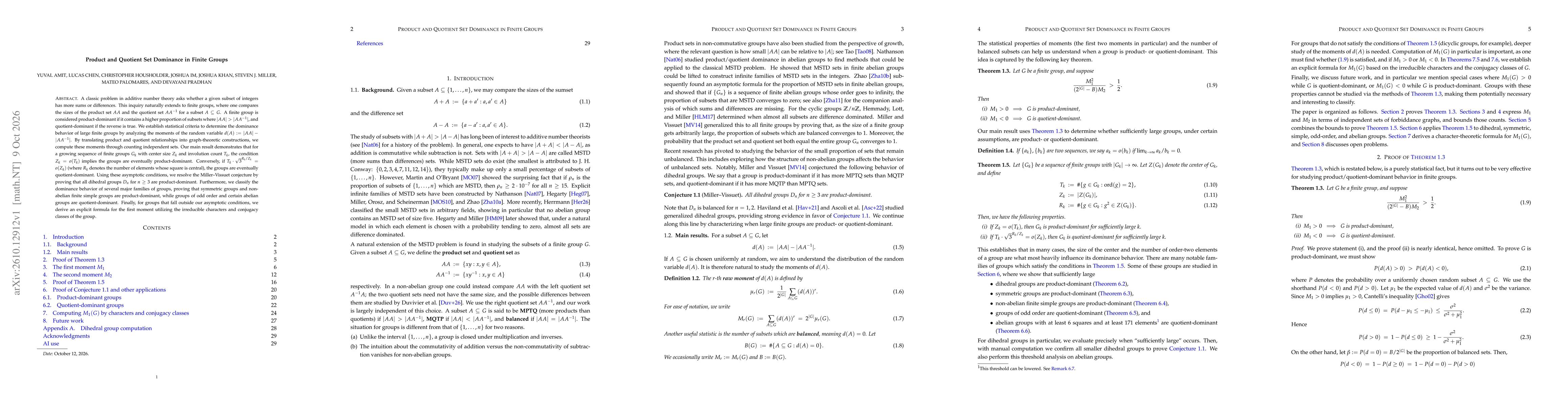Thumbnail for Product and Quotient Set Dominance in Finite Groups