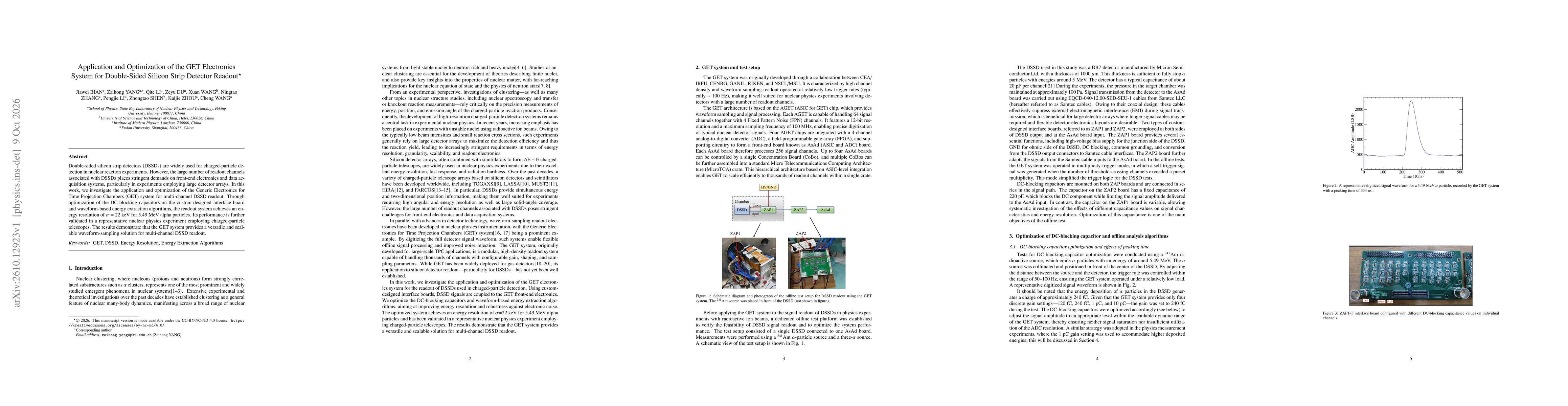 Thumbnail for Application and Optimization of the GET Electronics System for Double-Sided Silicon Strip Detector Readout