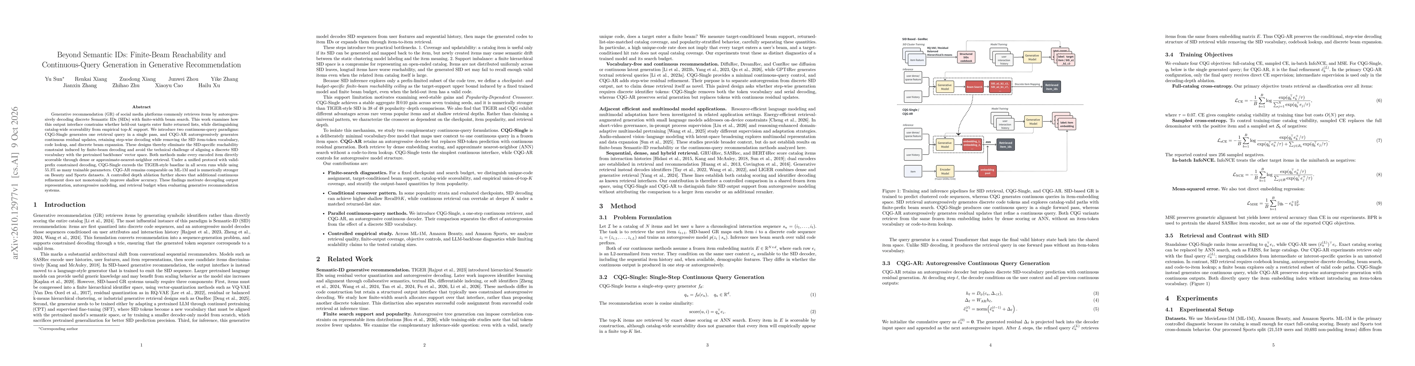 Thumbnail for Beyond Semantic IDs: Finite-Beam Reachability and Continuous-Query Generation in Generative Recommendation
