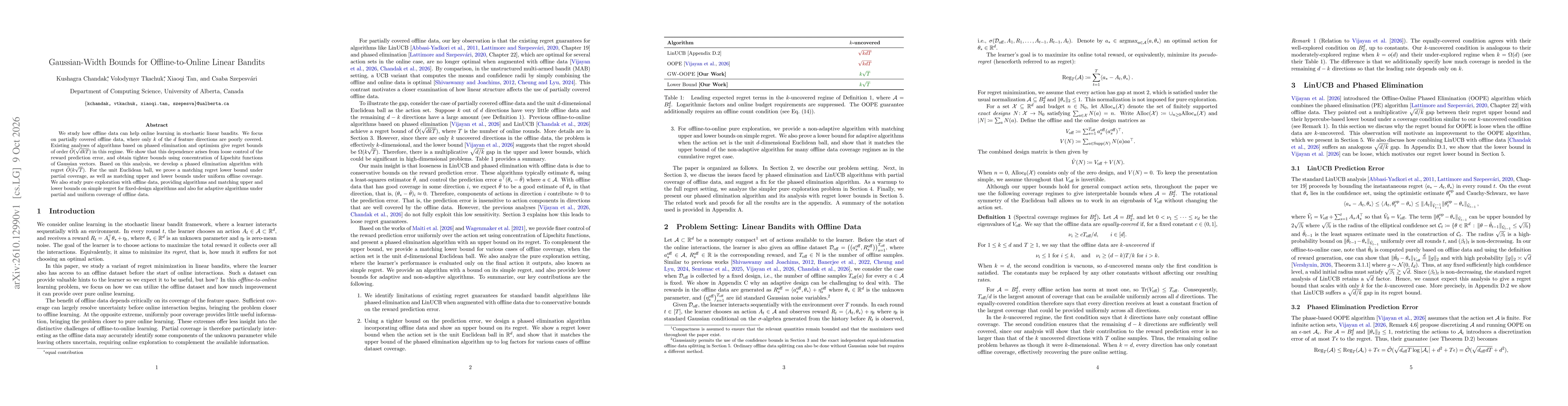 Thumbnail for Gaussian-Width Bounds for Offline-to-Online Linear Bandits