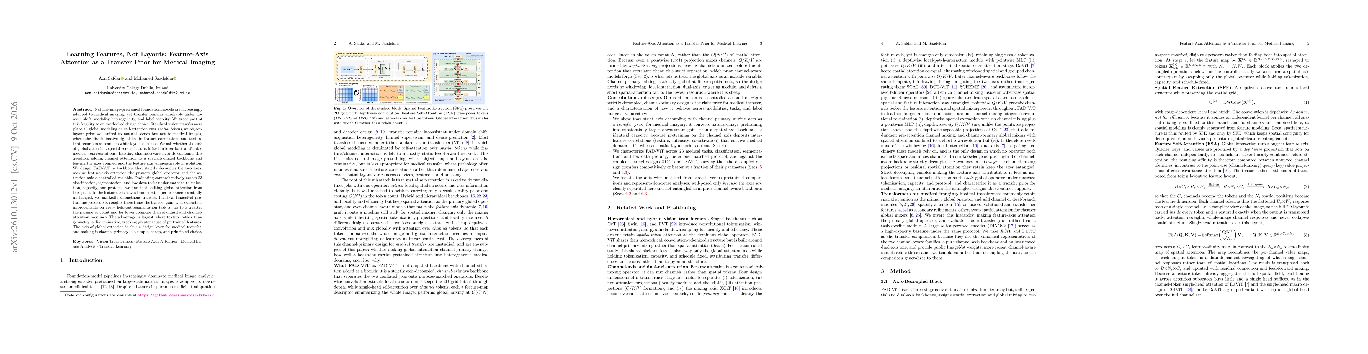 Thumbnail for Learning Features, Not Layouts: Feature-Axis Attention as a Transfer Prior for Medical Imaging