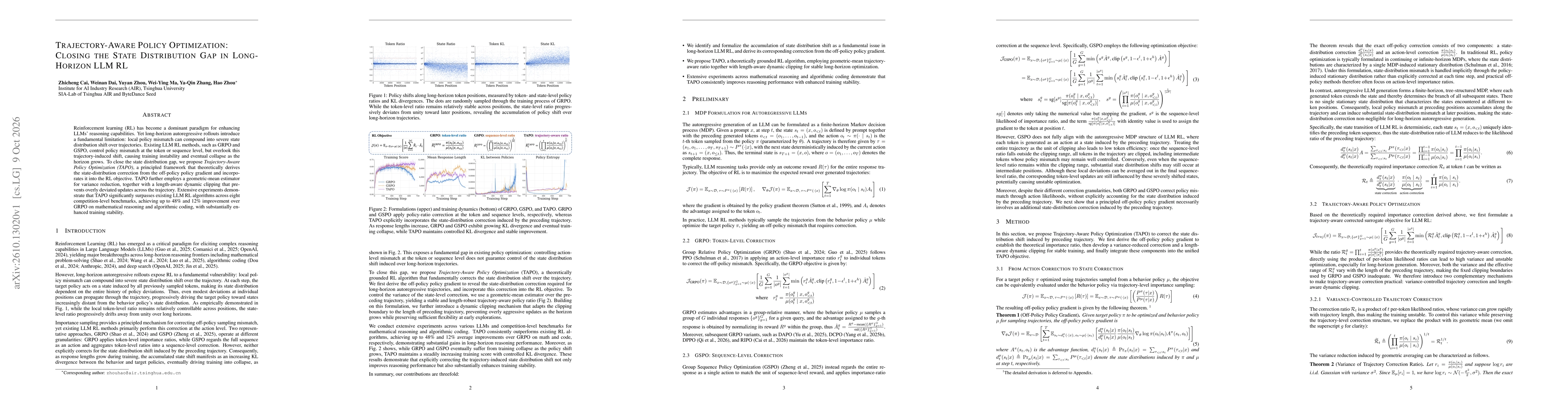 Thumbnail for Trajectory-Aware Policy Optimization: Closing the State Distribution Gap in Long-Horizon LLM RL