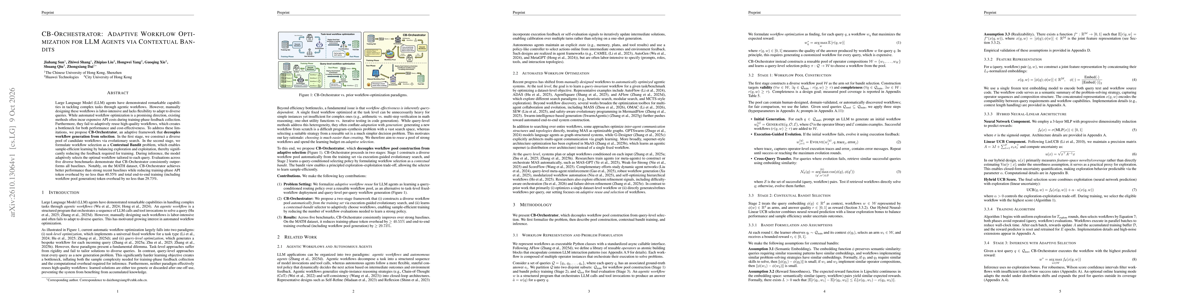 Thumbnail for CB-Orchestrator: Adaptive Workflow Optimization for LLM Agents via Contextual Bandits
