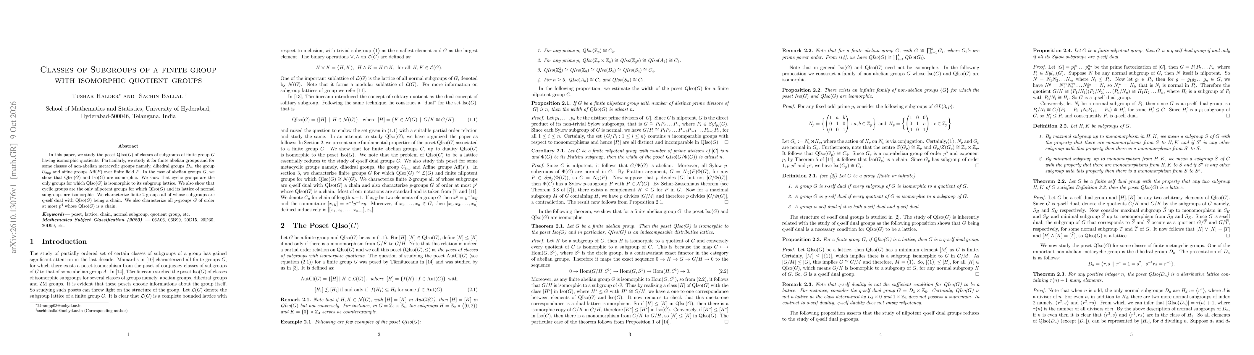 Thumbnail for Classes of Subgroups of a finite group with isomorphic quotient groups