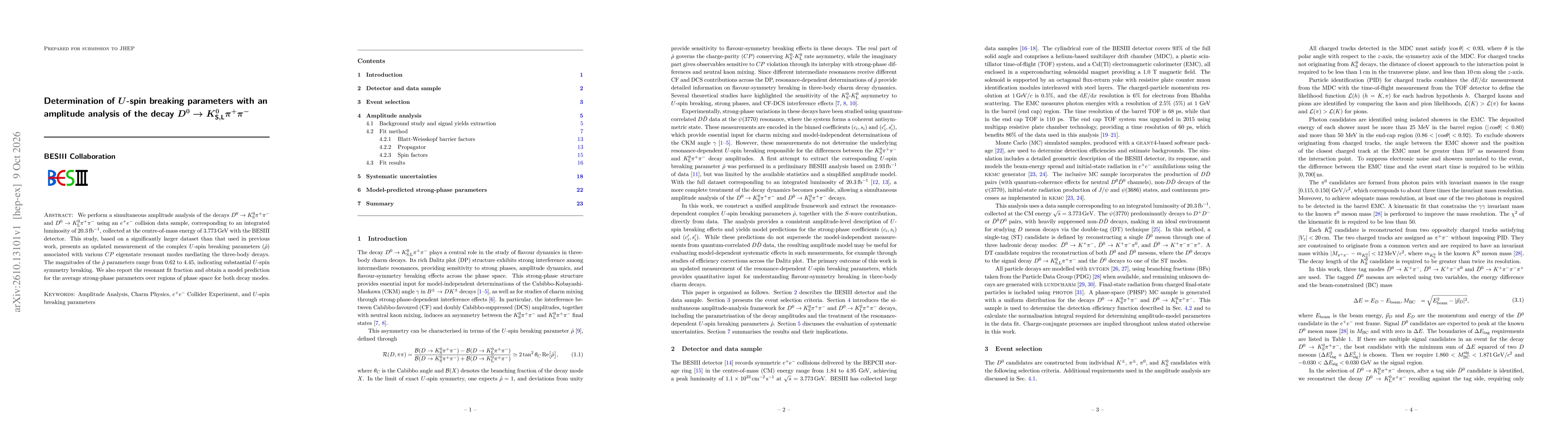 Thumbnail for Determination of $U$-spin breaking parameters with an amplitude analysis of the decay $D^{0}\to K_{\text{S},\text{L}}^{0}π^{+}π^{-}$