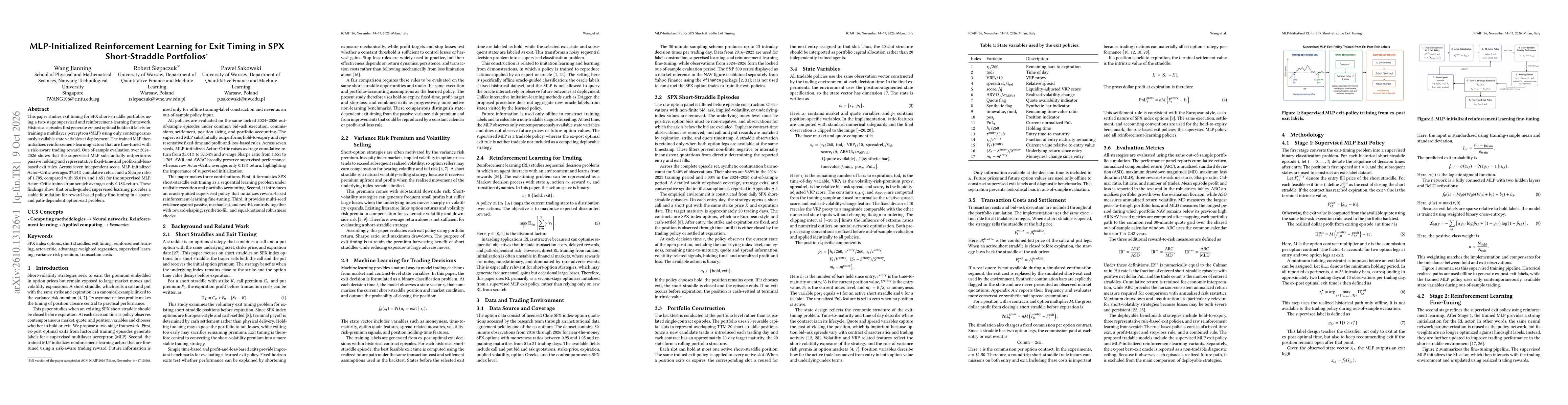 Thumbnail for MLP-Initialized Reinforcement Learning for Exit Timing in SPX Short-Straddle Portfolios