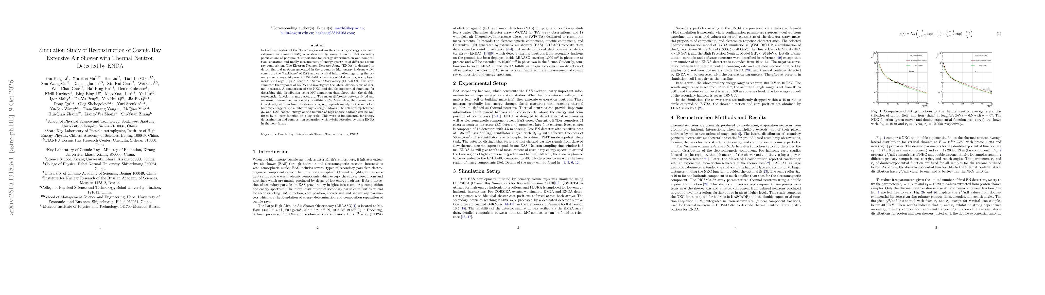 Thumbnail for Simulation Study of Reconstruction of Cosmic Ray Extensive Air Shower with Thermal Neutron Detected by ENDA