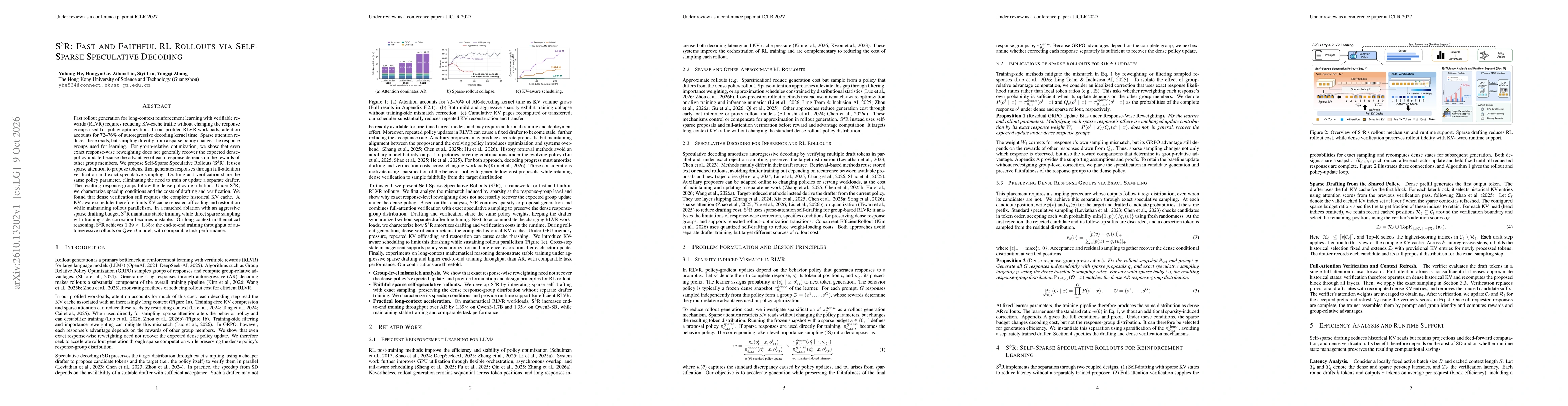 Thumbnail for S$^3$R: Fast and Faithful RL Rollouts via Self-Sparse Speculative Decoding
