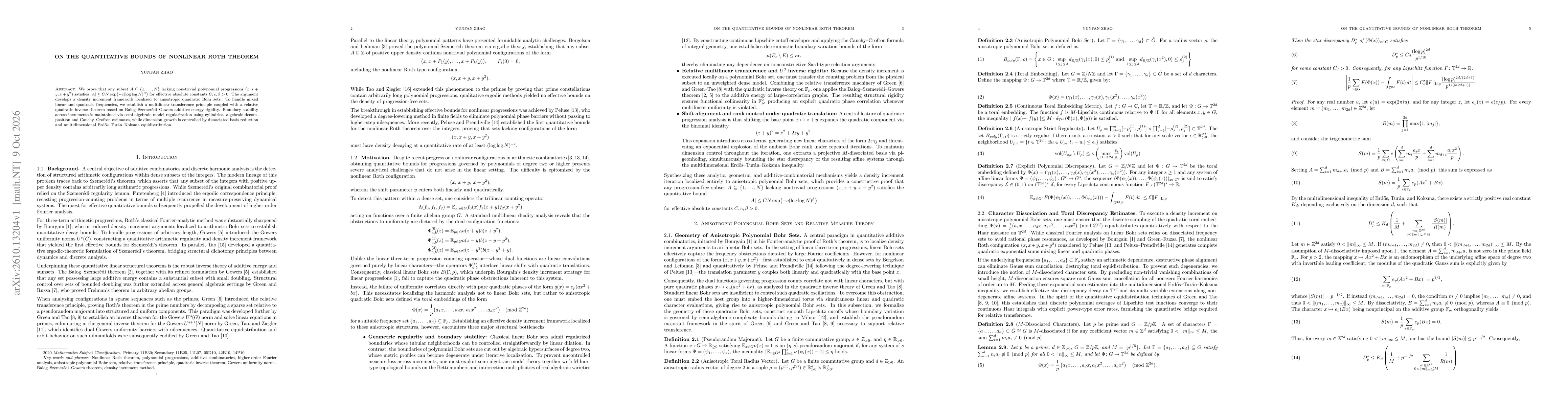 Thumbnail for On the Quantitative Bounds of Nonlinear Roth Theorem