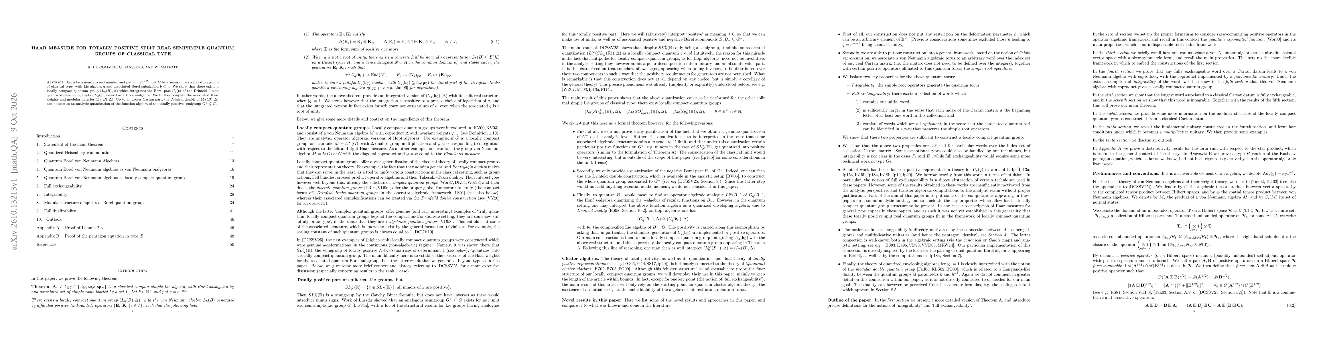 Thumbnail for Haar measure for totally positive split real semisimple quantum groups of classical type