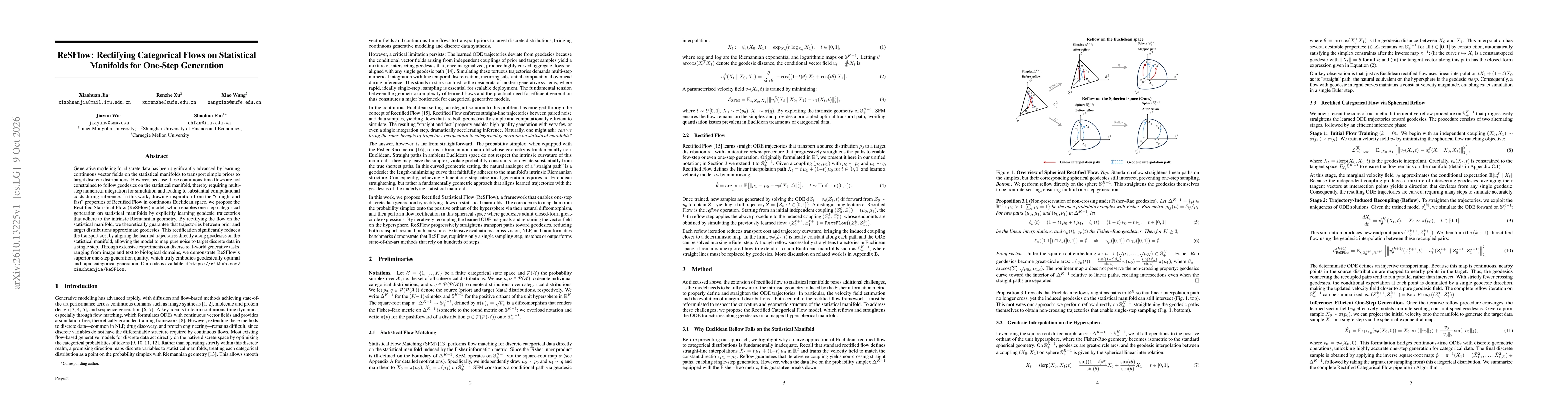 Thumbnail for ReSFlow: Rectifying Categorical Flows on Statistical Manifolds for One-Step Generation