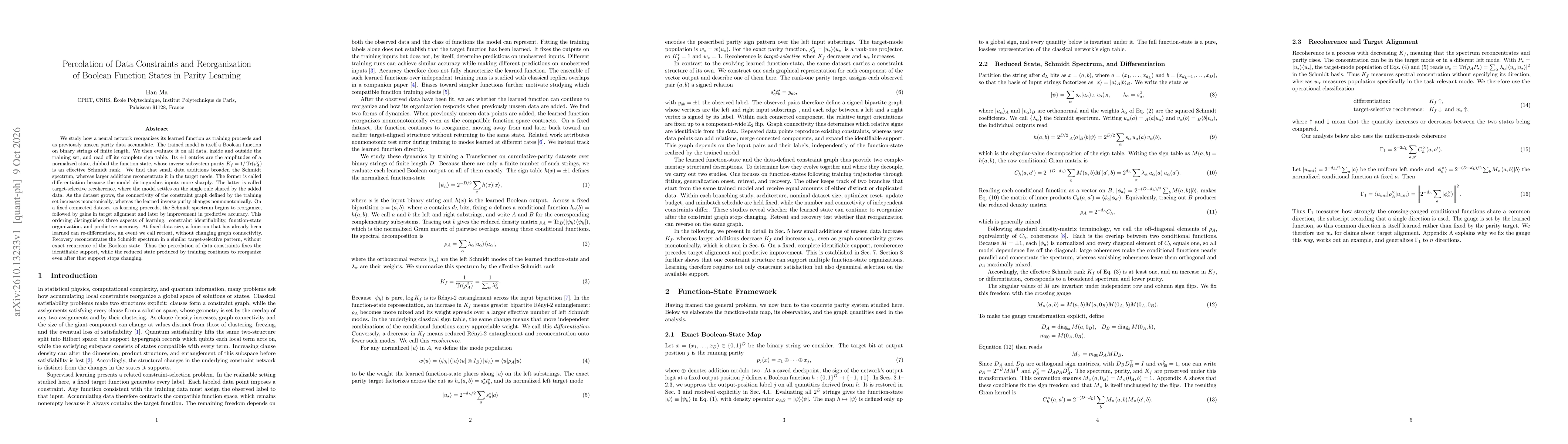 Thumbnail for Percolation of Data Constraints and Reorganization of Boolean Function States in Parity Learning