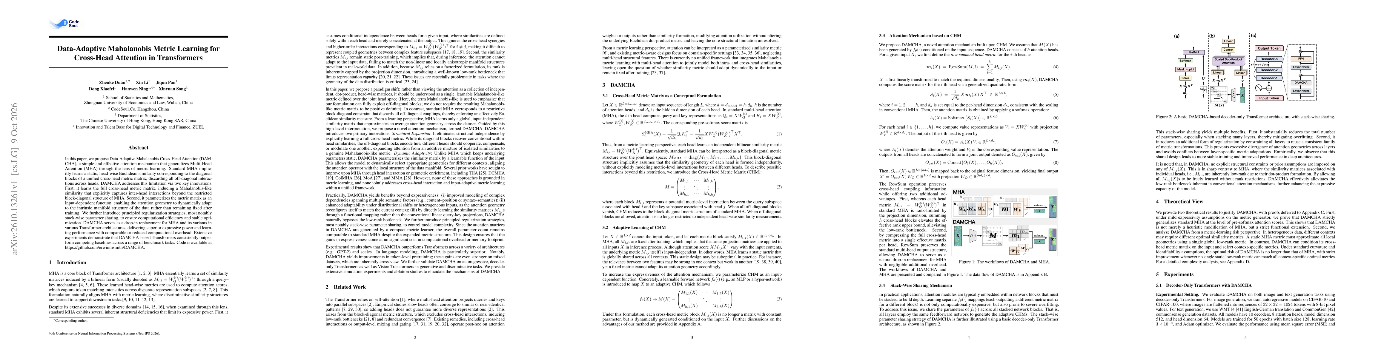 Thumbnail for Data-Adaptive Mahalanobis Metric Learning for Cross-Head Attention in Transformers