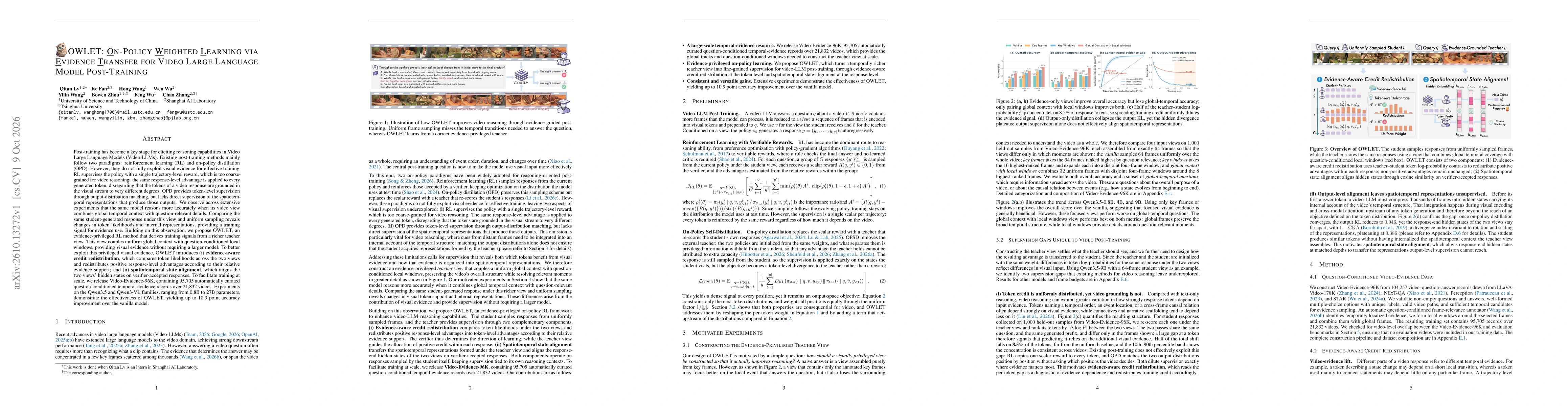 Thumbnail for OWLET: On-Policy Weighted Learning via Evidence Transfer for Video Large Language Model Post-Training